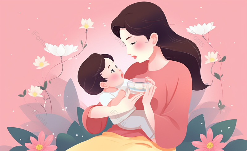 拿着鱼缸的母子卡通剪纸风花朵粉色母亲节插画原创海报广告图,插画/手绘图,插画/手绘图库,插画/手绘图下载,插画/手绘